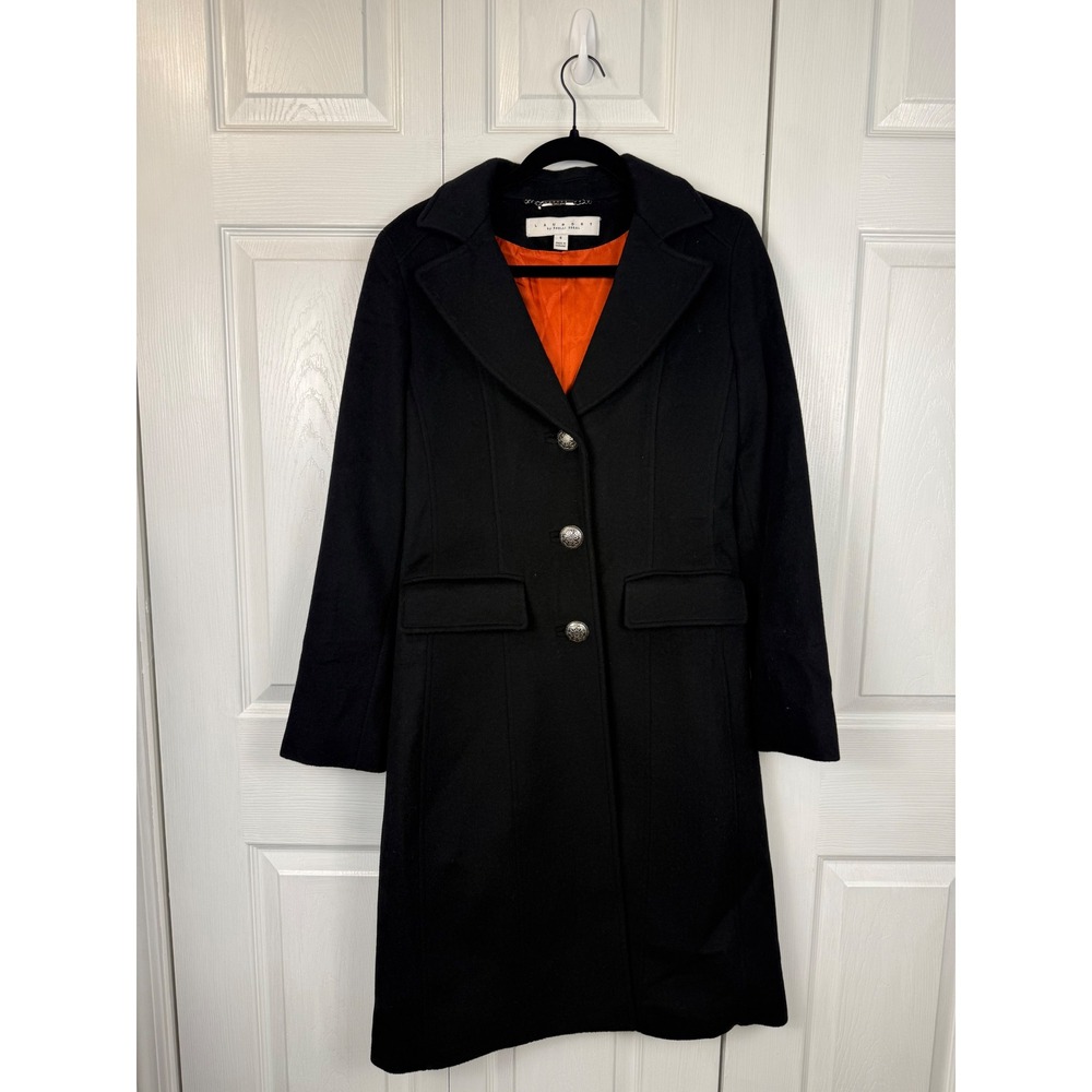 Laundry by Shelli Segal Black Wool Cashmere Long Coat Silver Ornate Buttons 6 - Picture 3 of 9